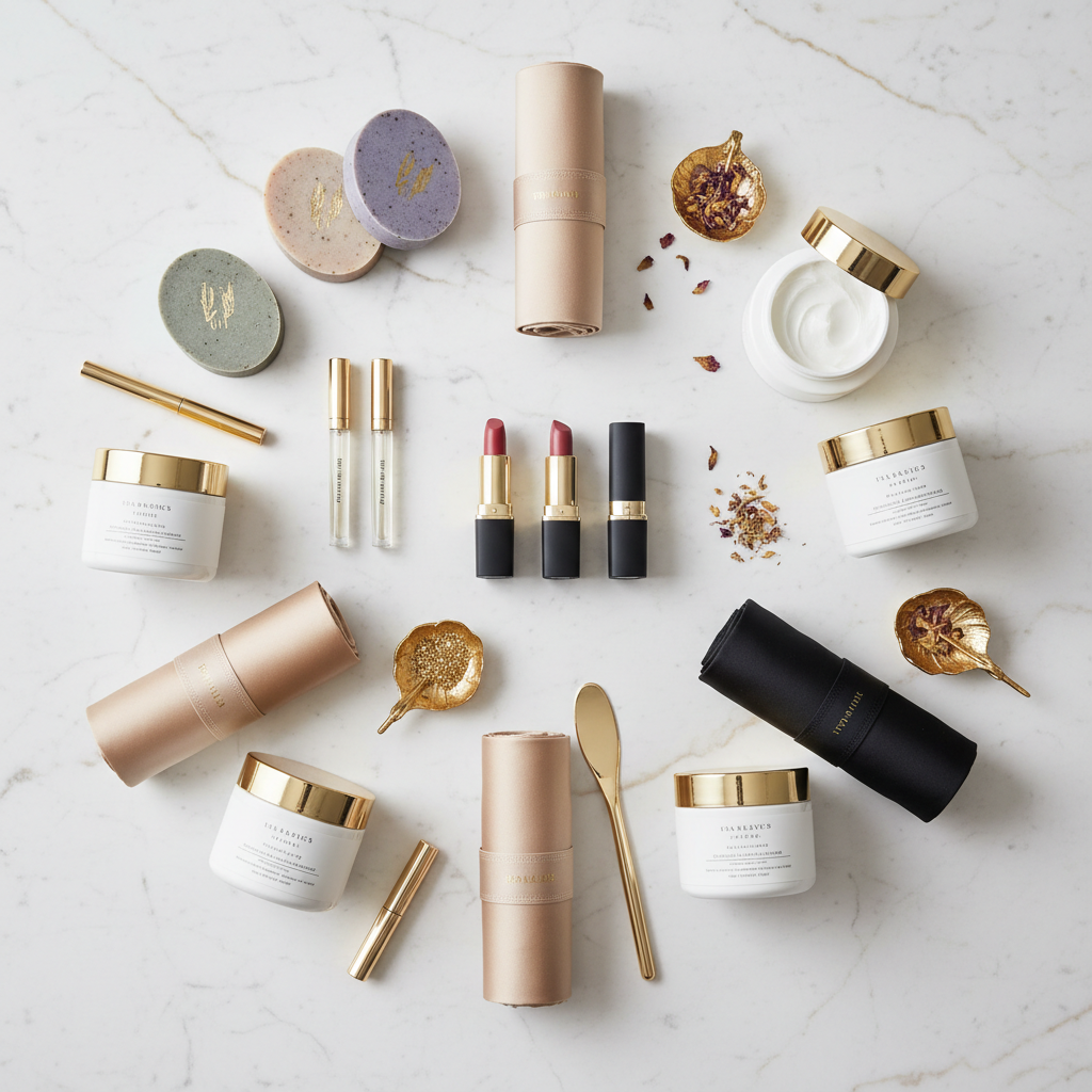 Caja Premium Shovota - Flat lay elegante sobre mármol blanco