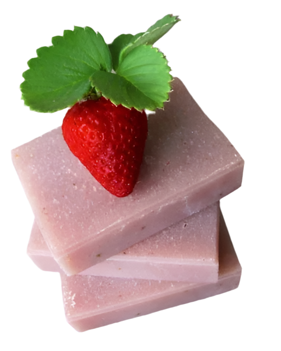 Handcrafted strawberry and rose soap by shovota, featuring a vibrant pink color and floral design for a luxury look.