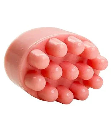 Strawberry and luffa exfoliating soap bar by Shovota, showcasing a textured surface with vibrant red and green colors.