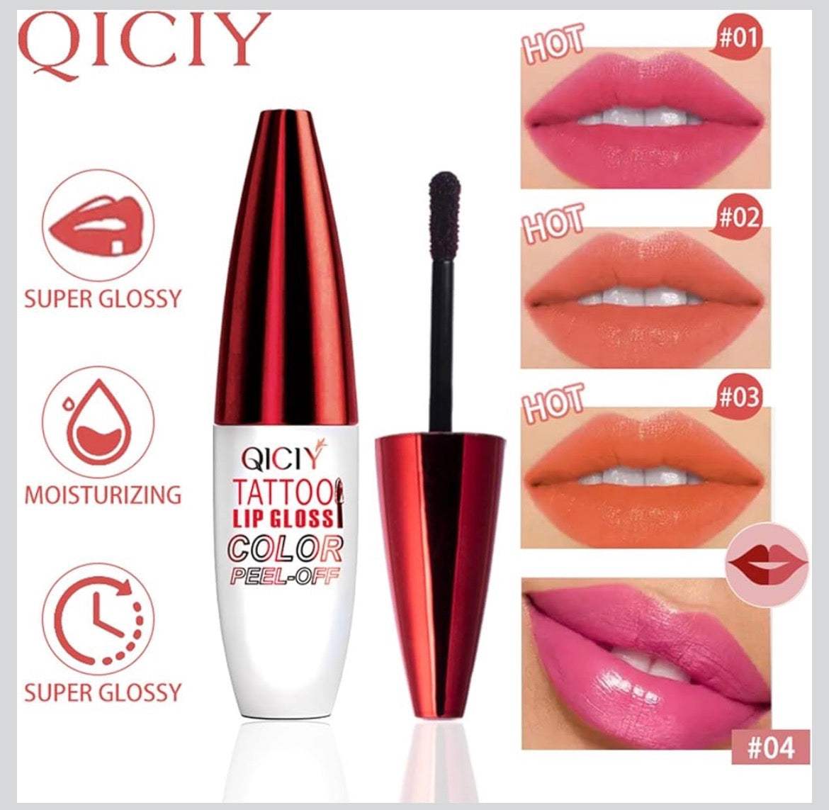 QICIY Tattoo Lip Gloss Color Peel-Off