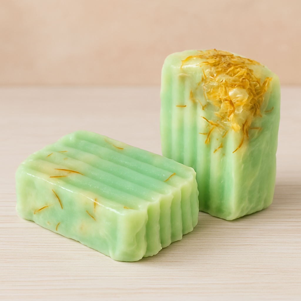 Calendula & Pure Mint Soap by SHOVOTA, 130g, showcasing natural ingredients and a smooth, fragrance-free texture.