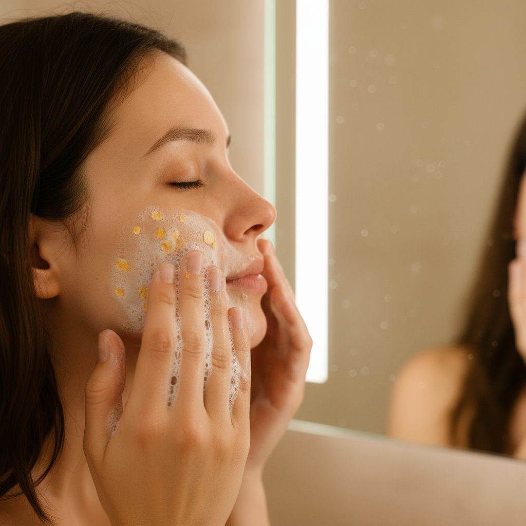 Turmeric and oatmeal soap 3-pack by shovota, featuring natural ingredients for gentle cleansing and brightening skin.