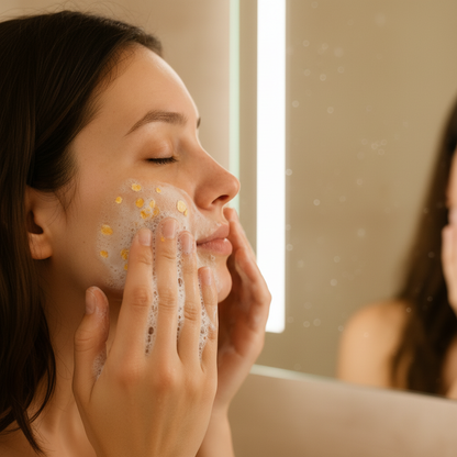 Turmeric and oatmeal soap 3-pack by shovota, featuring natural ingredients for gentle cleansing and brightening skin.
