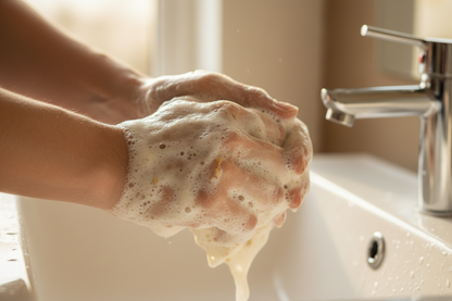 Handmade SHOVOTA oatmeal and honey soap bar, 120g, showcasing a textured surface with natural ingredients for sensitive skin.