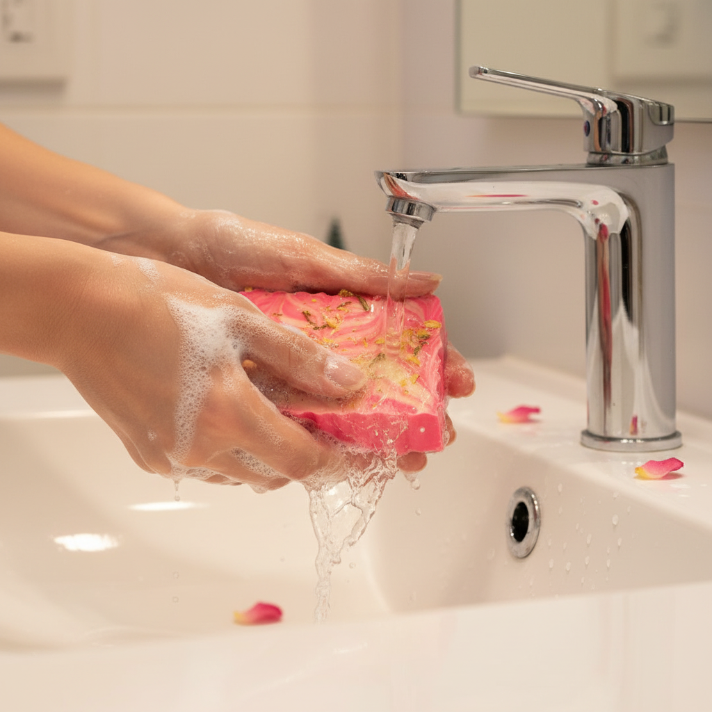 Handmade Premium Rose Soap by Shovota, showcasing a delicate rose design and rich, moisturizing texture.