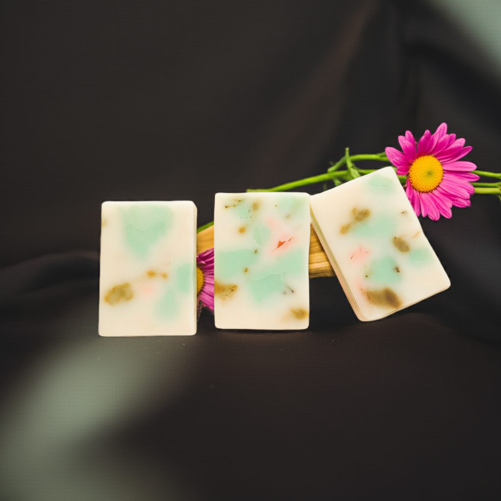 Handmade lavender and chamomile soap by Shovota in a 100g bar, promoting relaxation and better sleep.